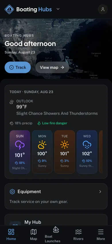 The Boating Hubs app dashboard