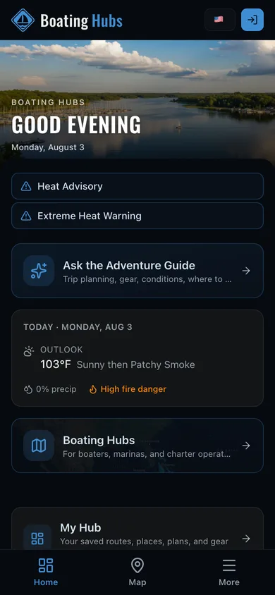 The Boating Hubs app dashboard