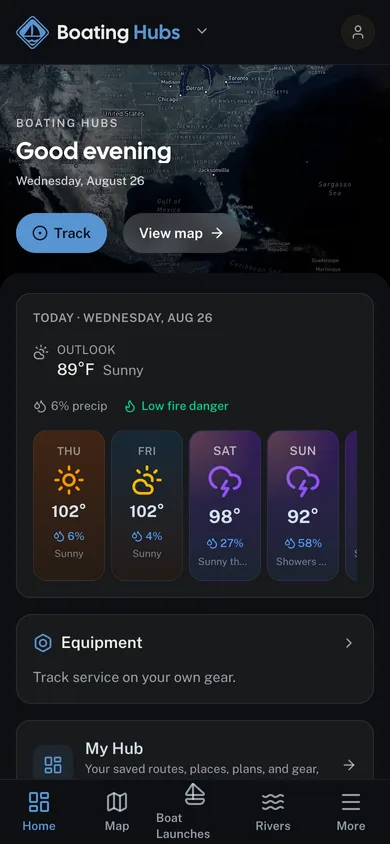 The Boating Hubs app dashboard