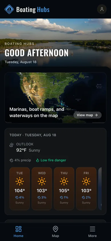 The Boating Hubs app dashboard