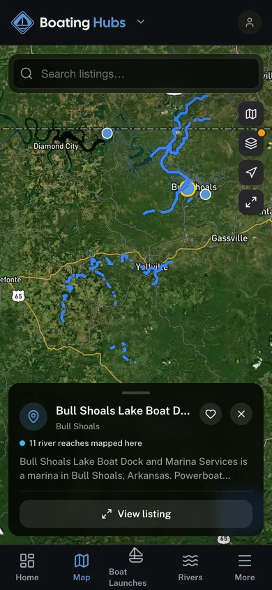 Nearby places mapped in the Boating Hubs app