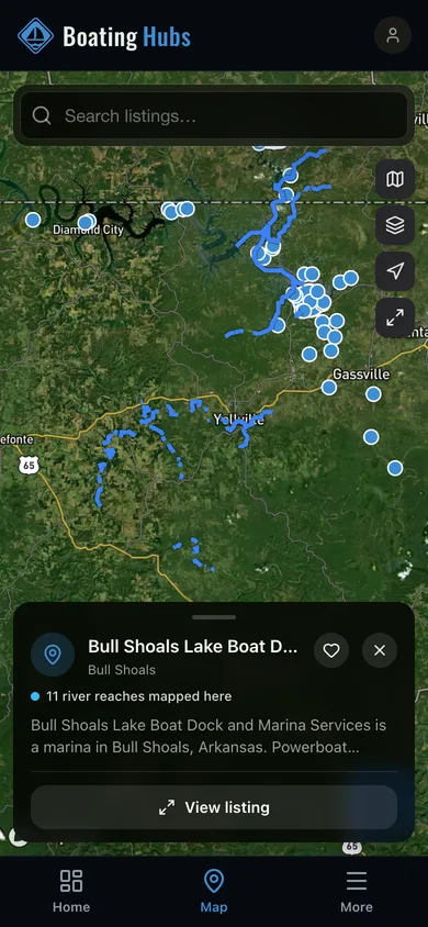 Nearby places mapped in the Boating Hubs app