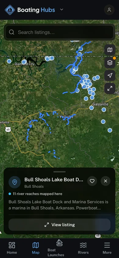 Nearby places mapped in the Boating Hubs app