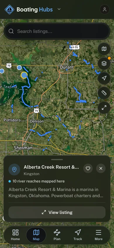 Nearby places mapped in the Boating Hubs app