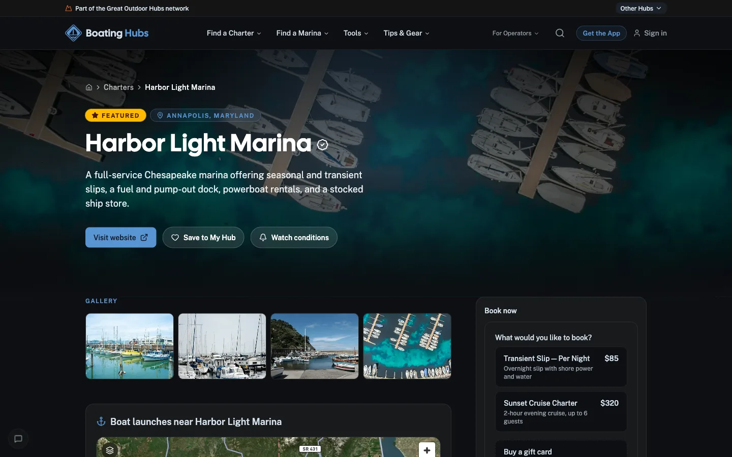 Directory listing as a customer sees it on Boating Hubs